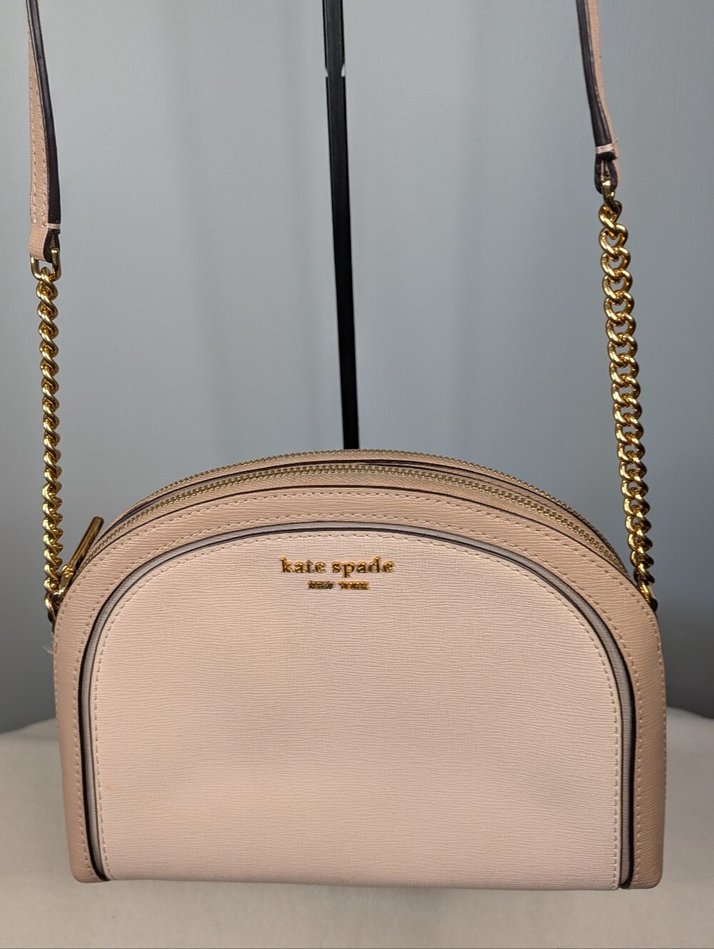 Kate Spade Blush Pink & Taupe Two Tone Saffiano Leather Chain Dome Crossbody